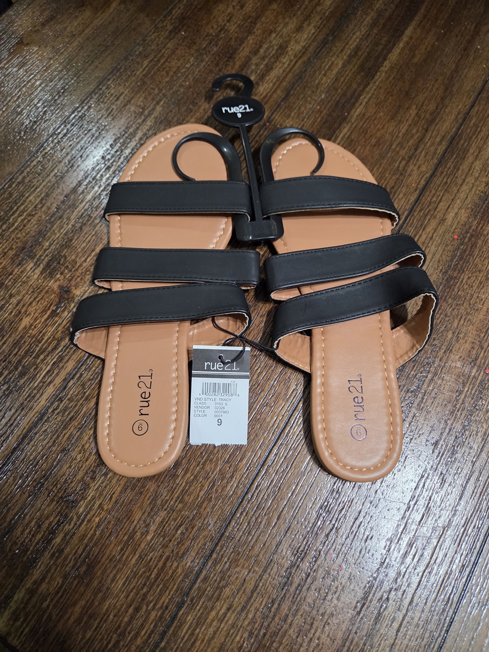 rue21 Black Strappy Slide Sandals with Tan Footbed - Women